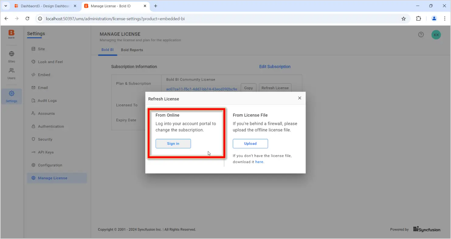 Sign in with your credentials for online activation of the AI assistant