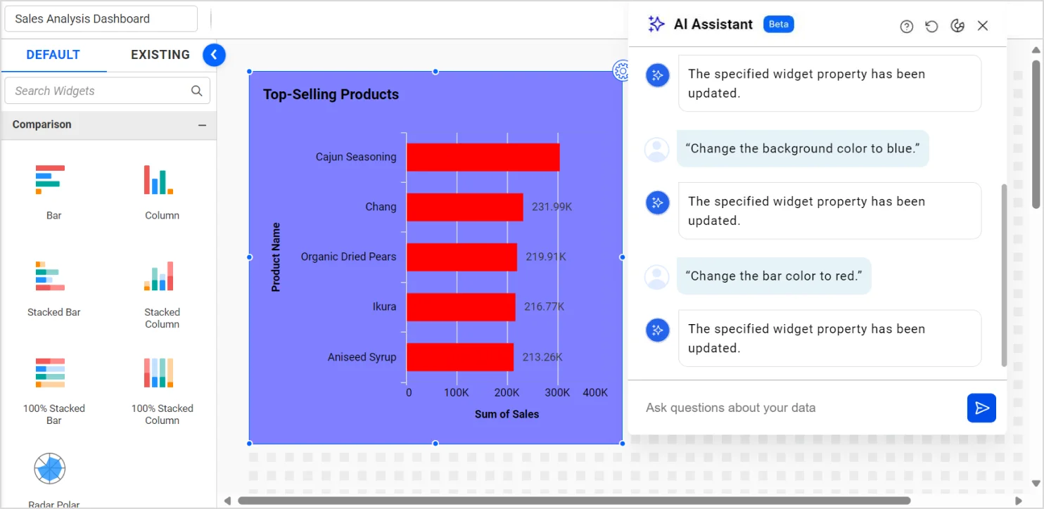 Changing the Bar Color of a Visual using AI Assistant Feature