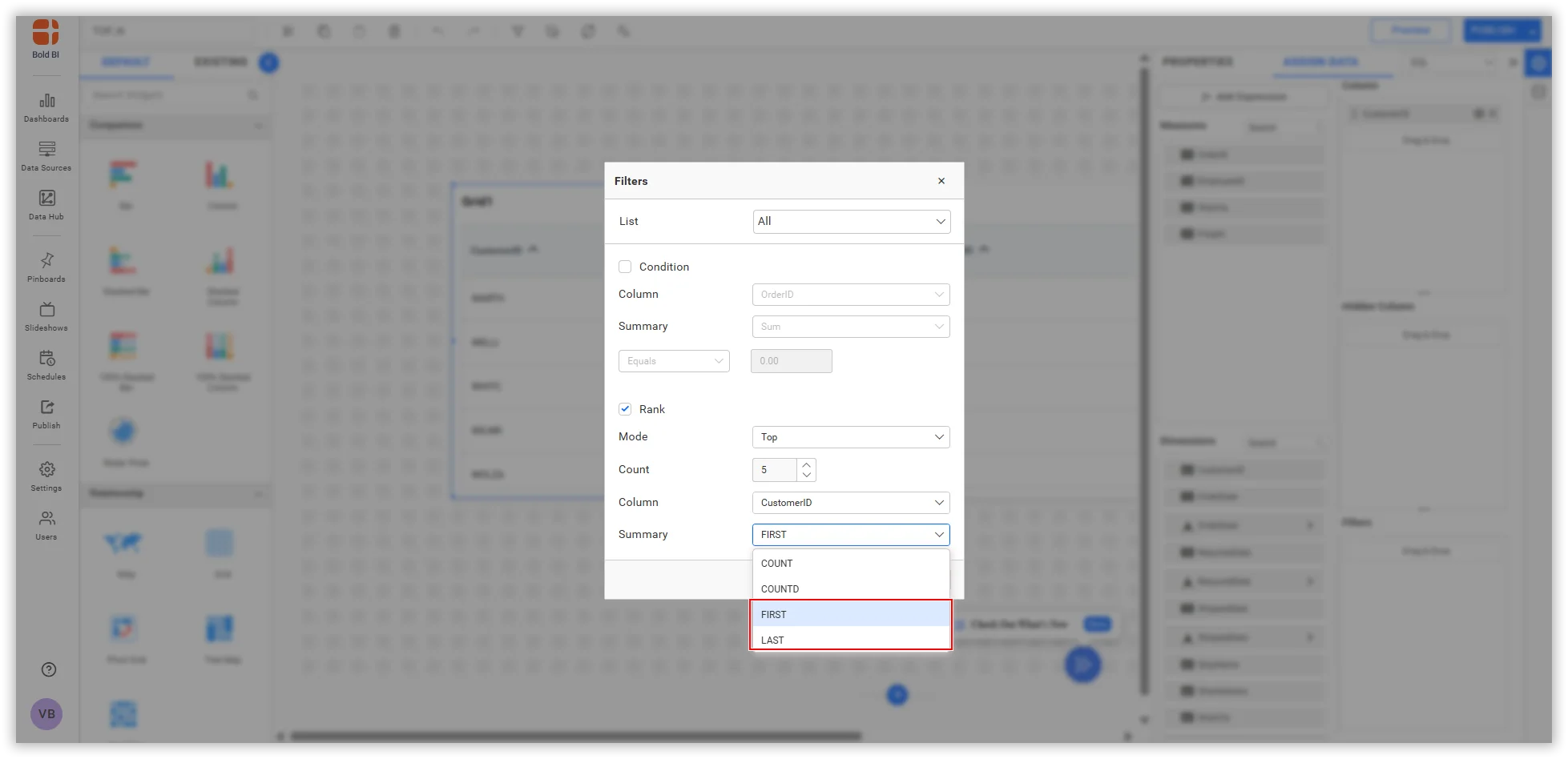 support for FIRST or LAST summary types in the RANK filter