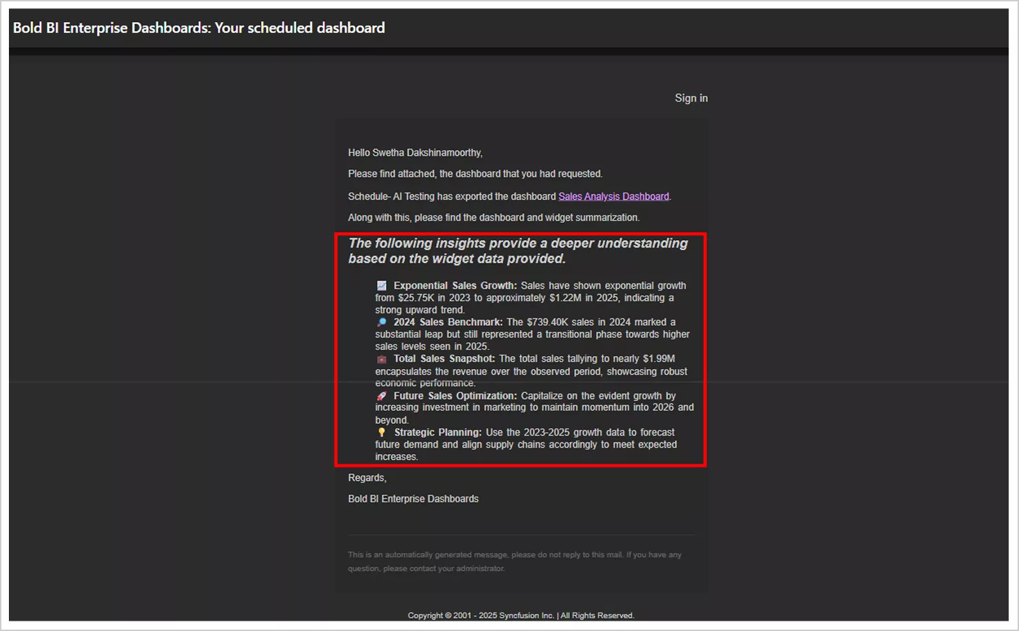 AI-generated widget scheduled summary