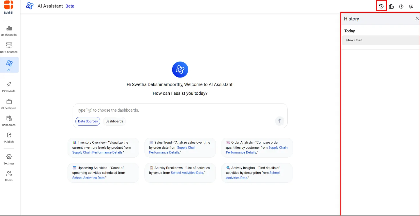 Accessing chat history through the chat history feature and refresh option