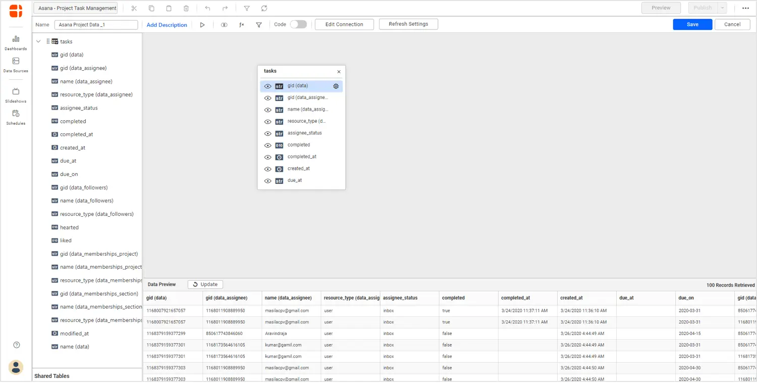 Data source editing window