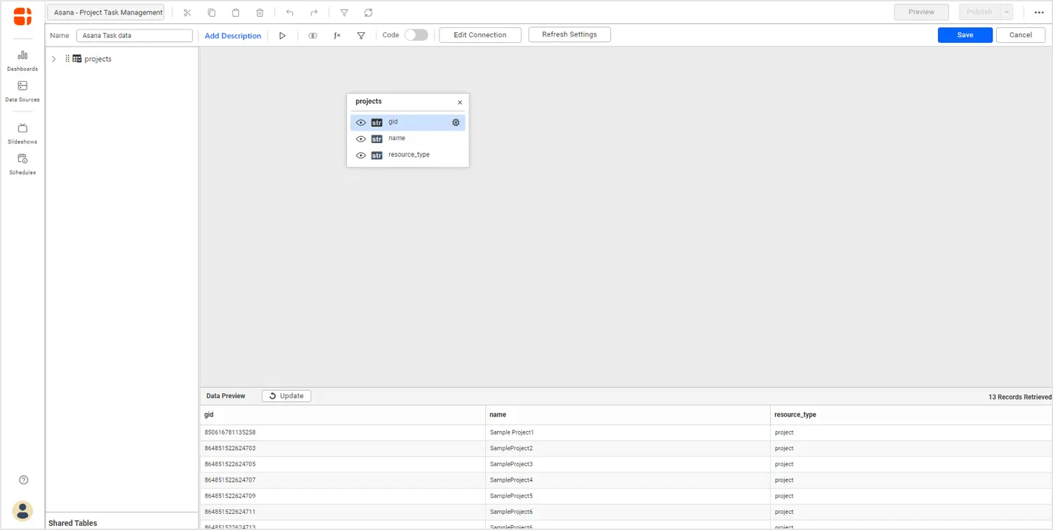 Query designer window