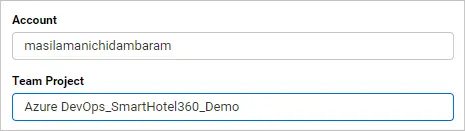 Account and project details in data connection panel