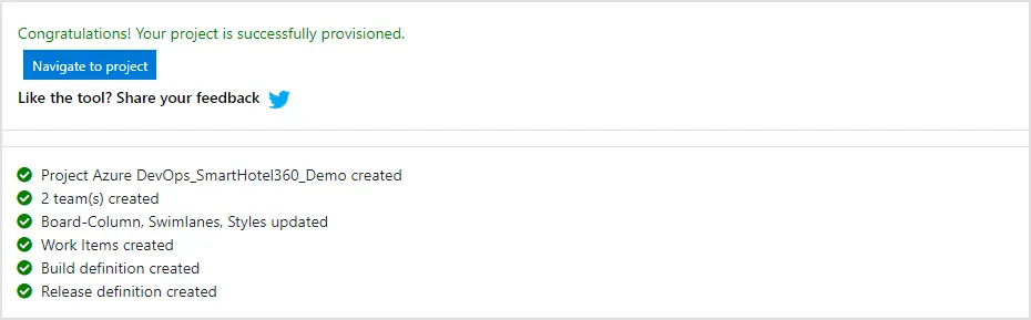 Project provisioning acknowledgement
