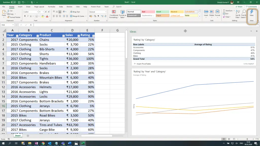 Ideas in Excel empowers you to understand your data through high-level visual summaries, trends, and patterns.