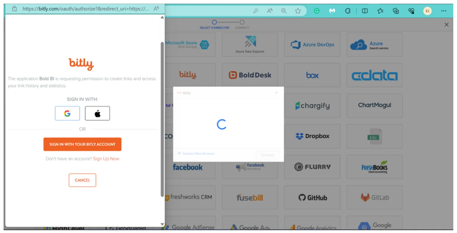 Authentication Page for Bitly Account