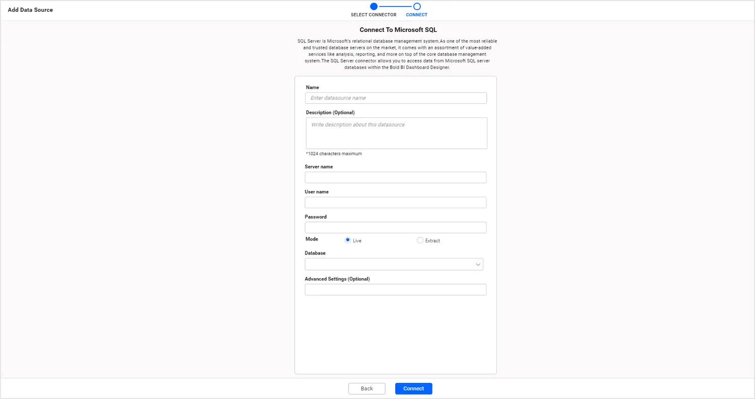 Data source creation wizard