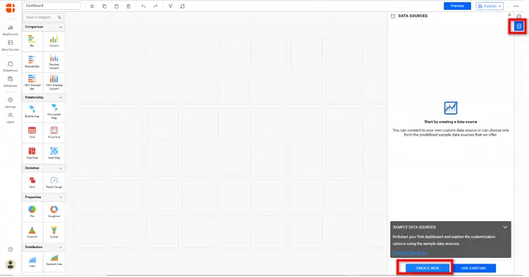 Create data source from dashboard designer