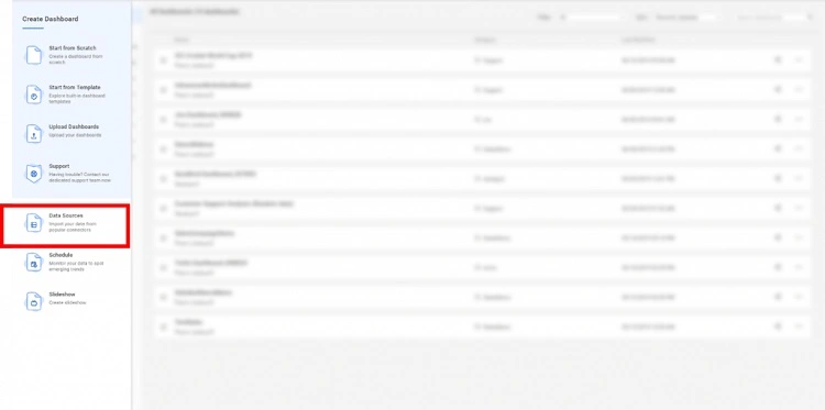 Create a new data source from home page