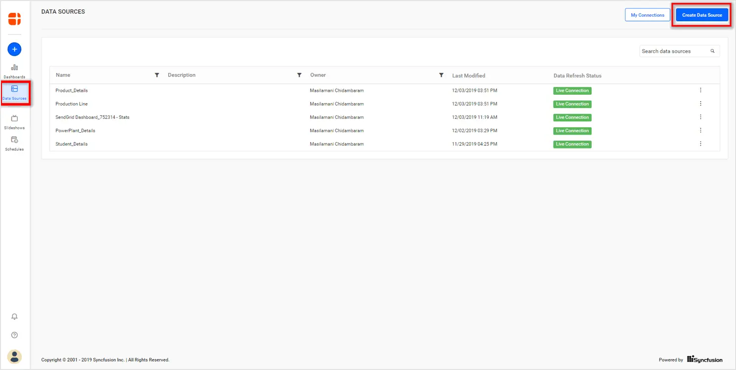 create a new data source from listing page