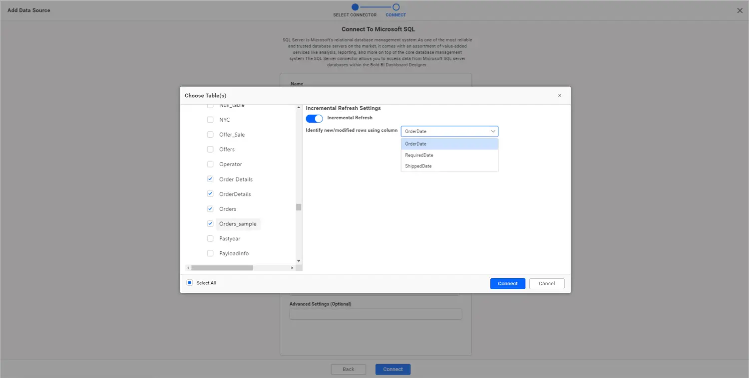 Configuring incremental refresh settings