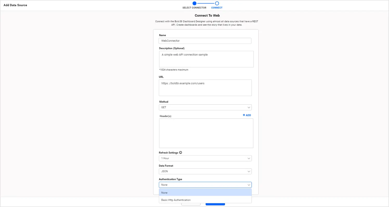 Web API connection wizard