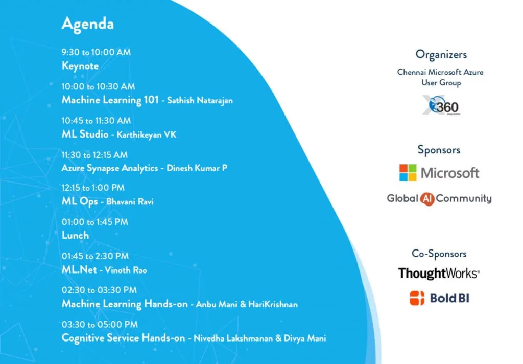 Agenda of Global AI Bootcamp event at Chennai 2019