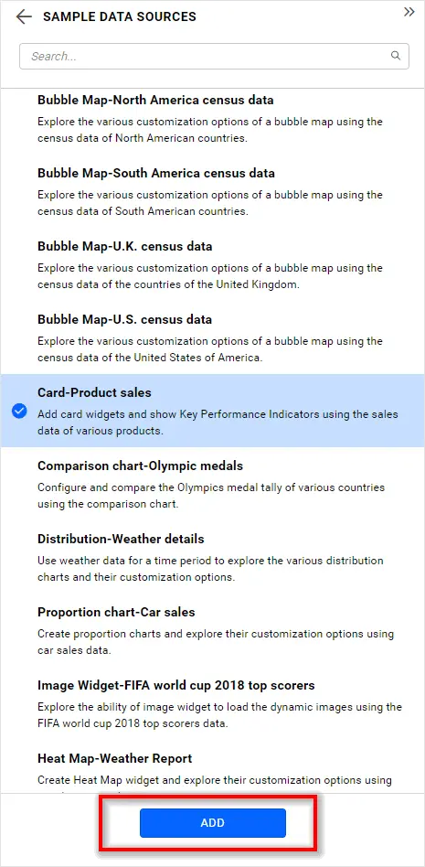 Sample data source gallery