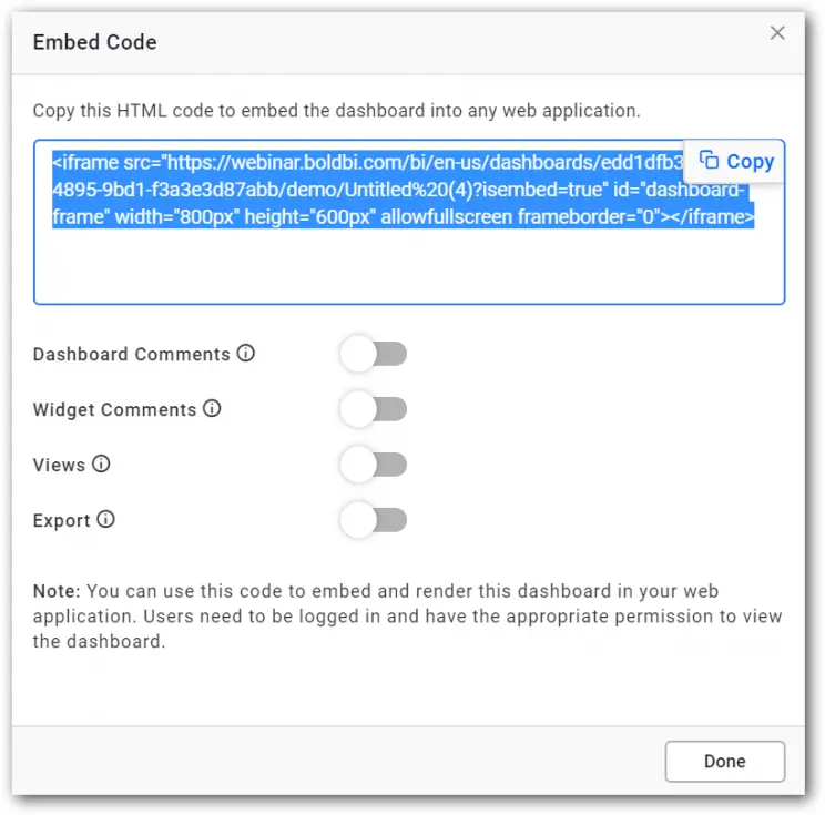 Sample Embed Code for Bold BI Dashboard