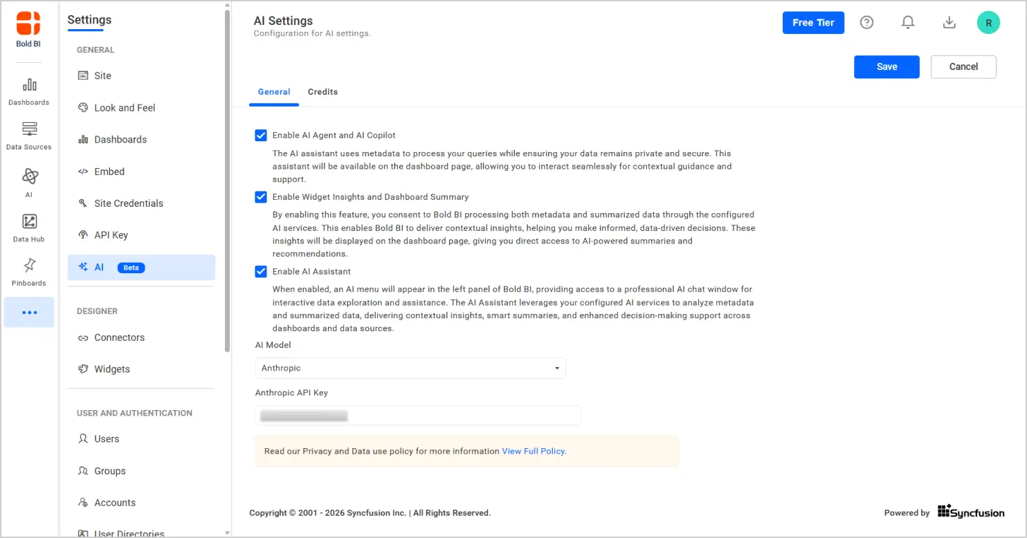 Paste in your own Anthropic API key