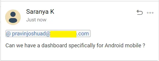 Comment panel showing comment text with user mention