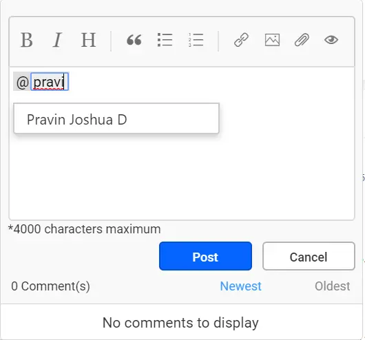 Comment window with user mention support