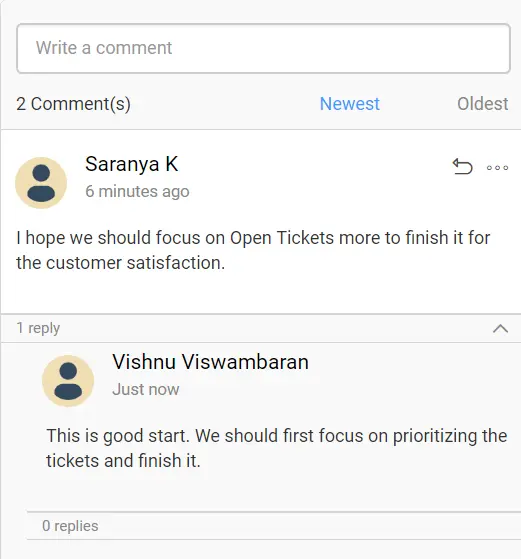 Comments panel in the dashboard