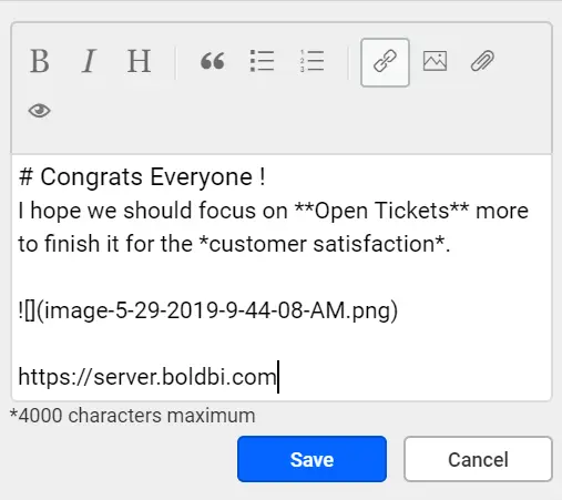 Markdown formatted comment window
