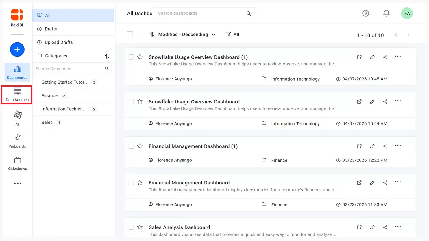 Click data source option