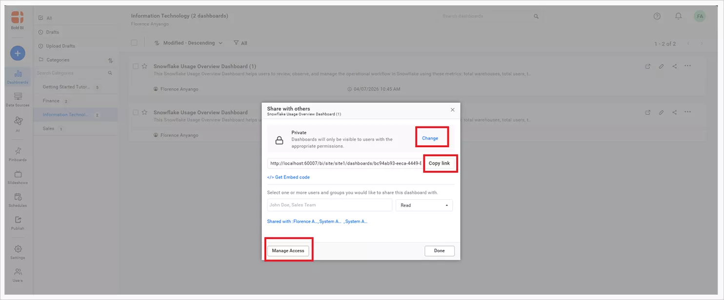 Review the dashboard options