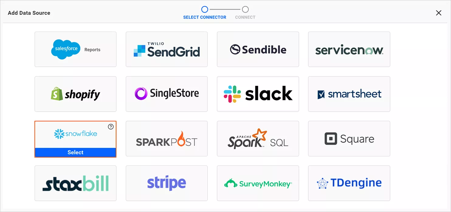 Select Snowflake as your data source