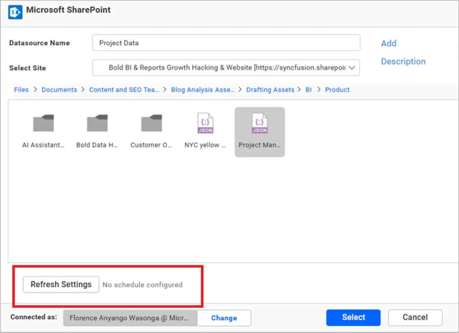 Refresh settings while connecting to Bold BI