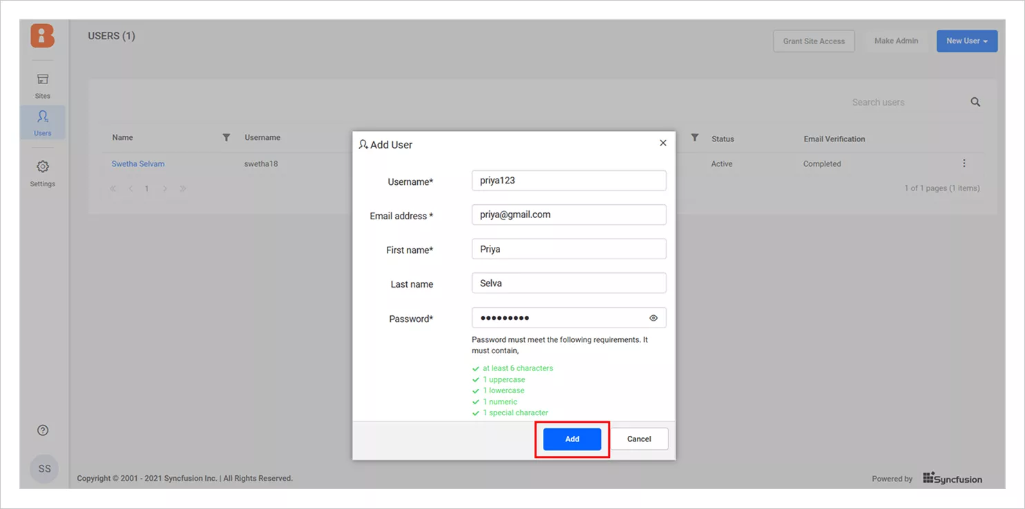Click on the Add Option to Add New User Successfully After Providing Required Details
