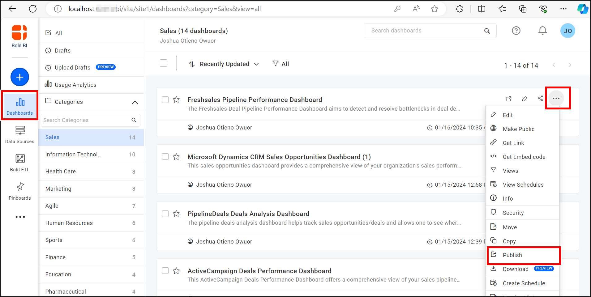 Dashboards List
