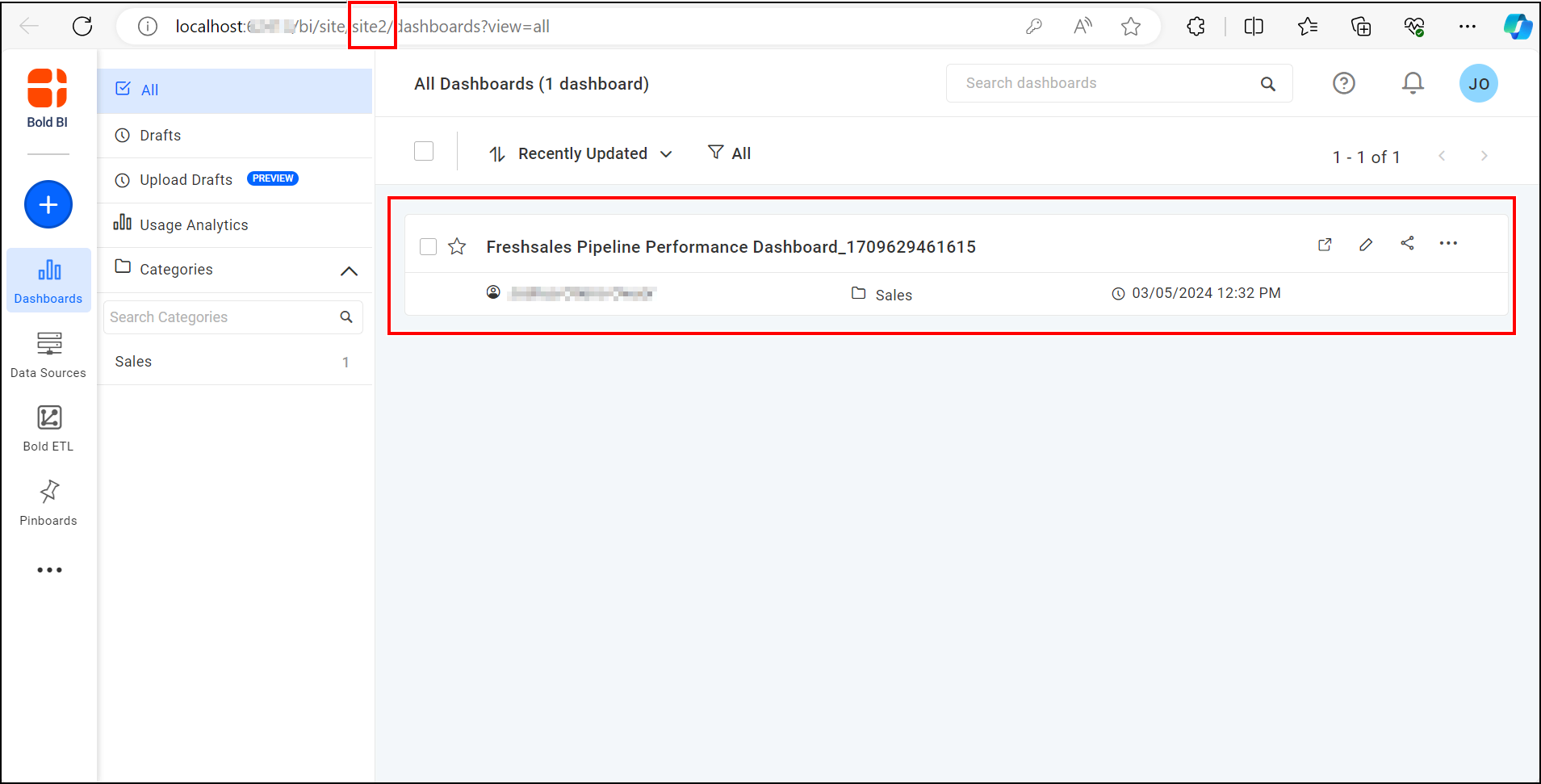 Dashboard Published to Another Site
