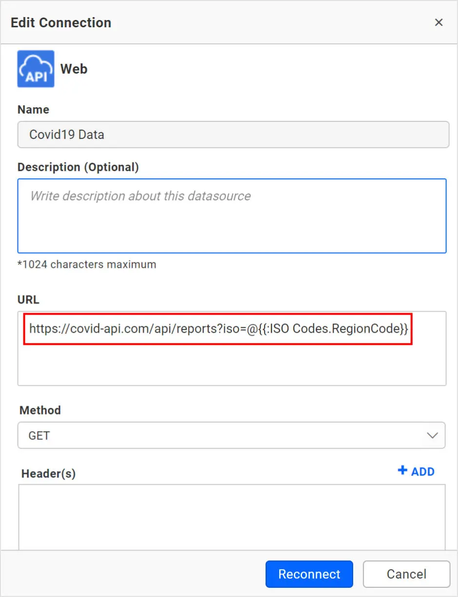 Parameter in a Web API Connection