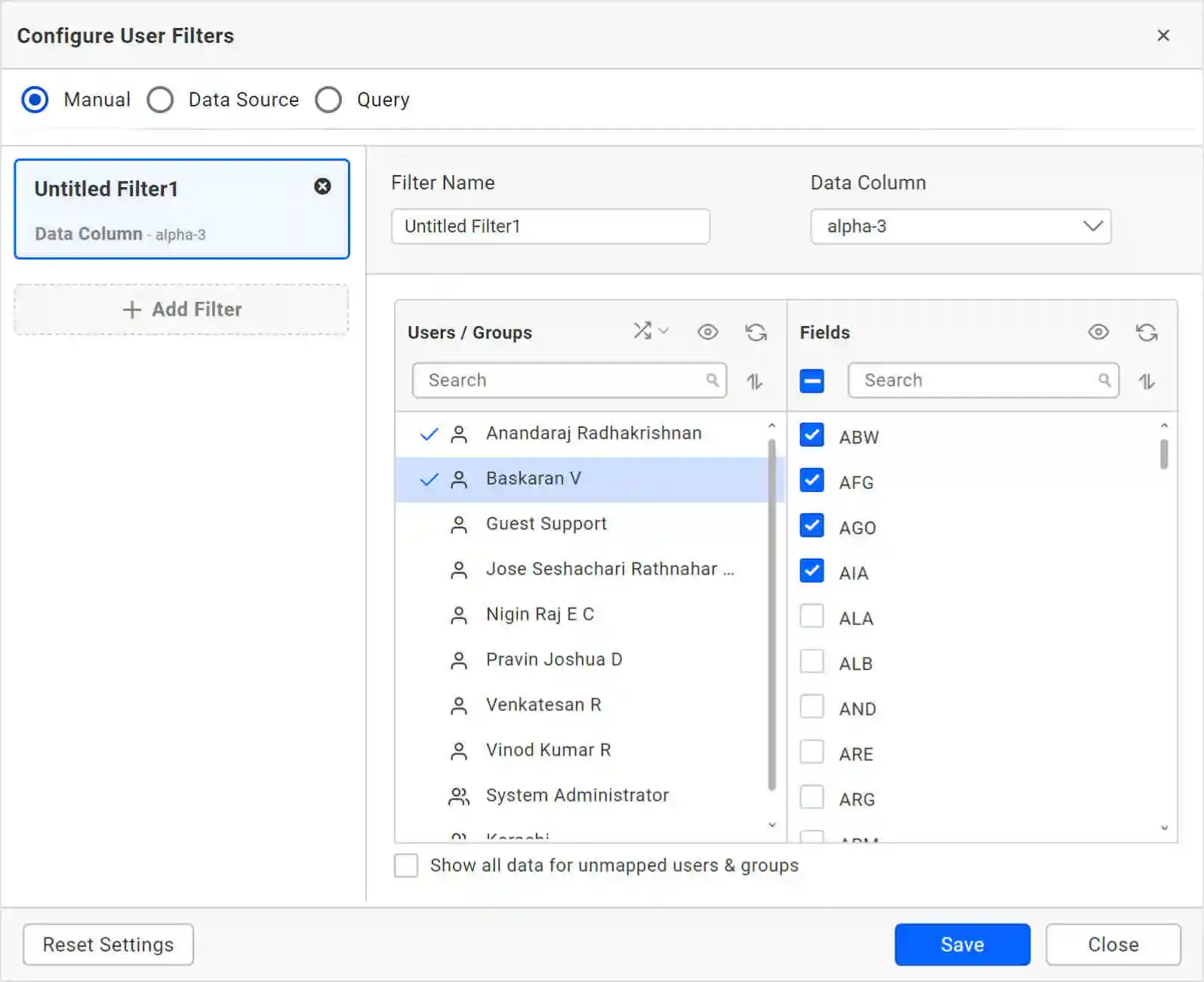 Restricting Parameter Values Based on User
