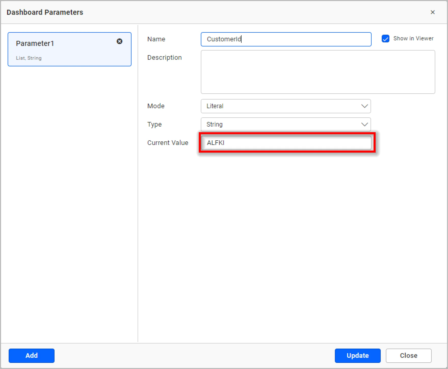 Creating a dashboard parameter with a constant value