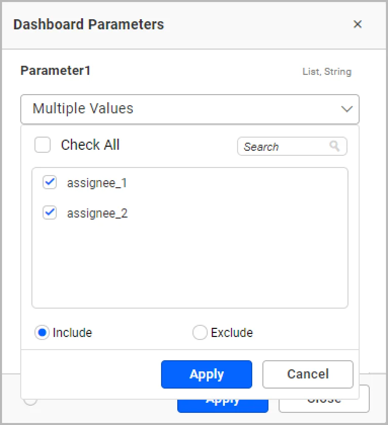 Showing parameter values with a user-based filter