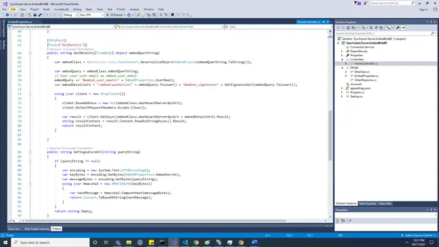 Adding necessary functions in HomeController.cs to get dashboards from the Bold BI server