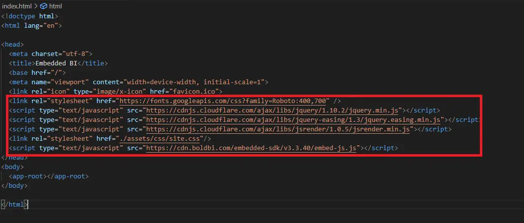 Adding the script and style references in the index.html file