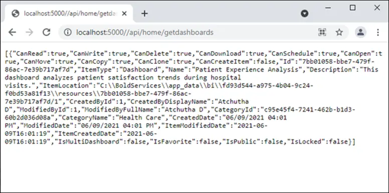 Launching the ASP.NET Core application with the dashboard details
