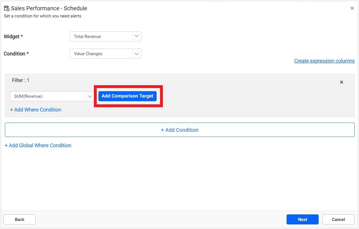 Add Comparison Target for Data Alert Configuration