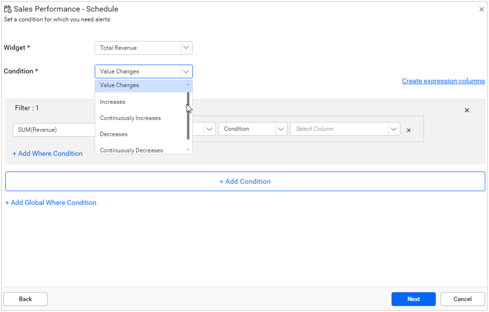 Set Condition for Data Alert Configuration