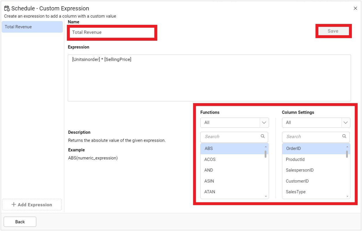 Custom Expression Dialog for Data Alert Configuration