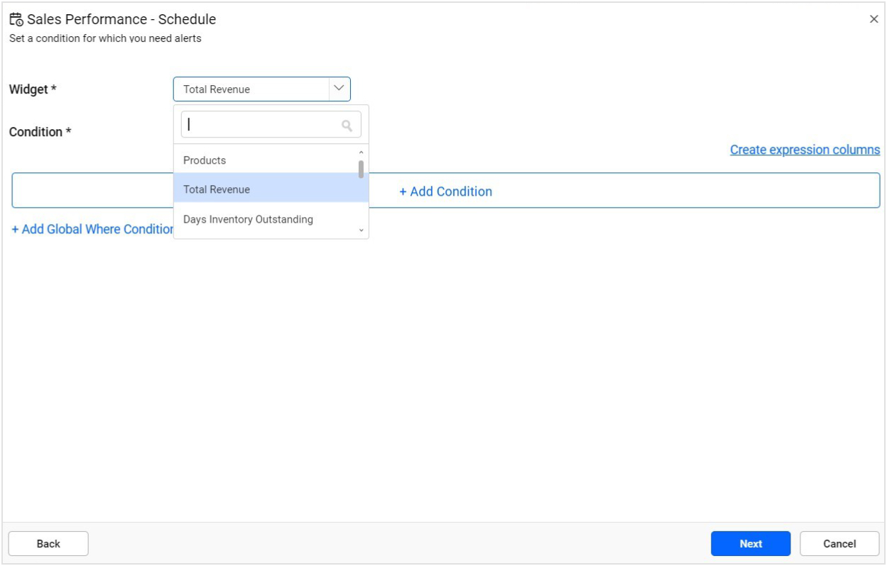 Choose Widget for Data Alert Configuration