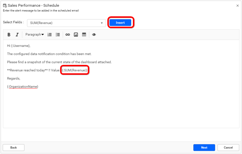 Email Template for Data Alert Configuration