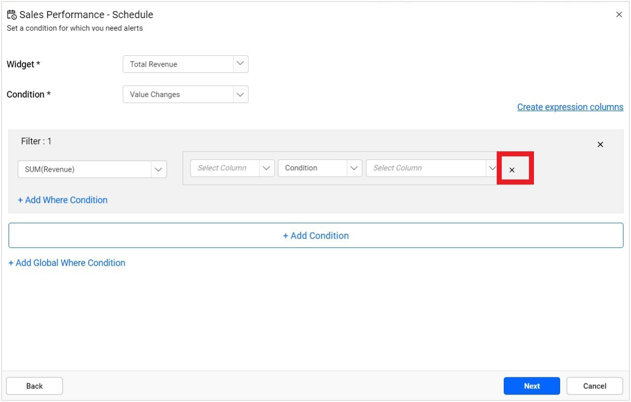 Filter Condition for Data Alert Configuration