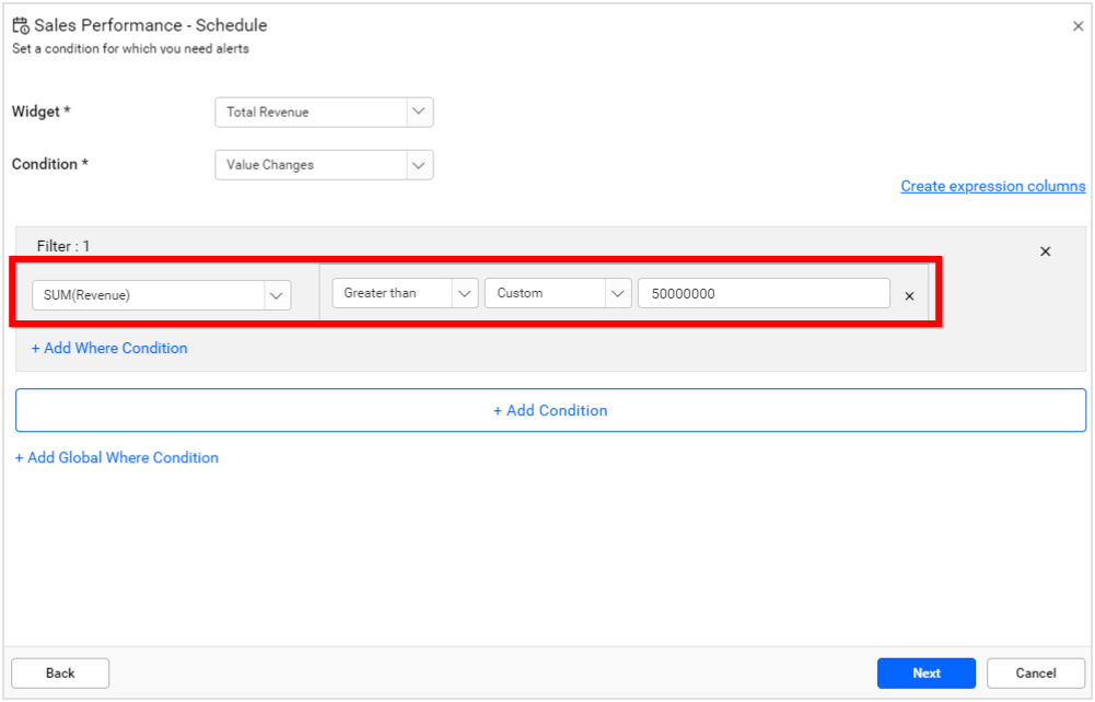 Set Filter Condition for Data Alert Configuration