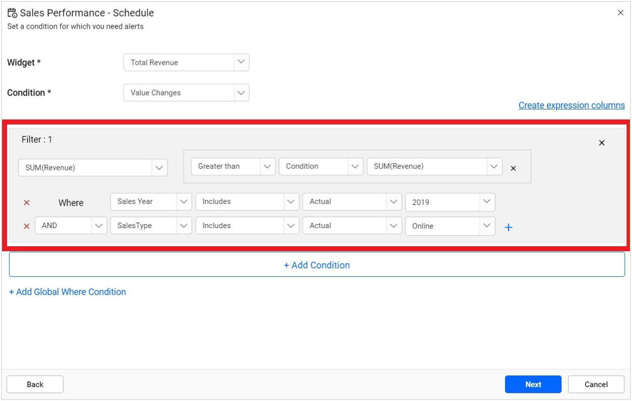 Set Where Condition for Data Alert Configuration