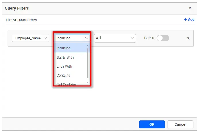 Filter options with different conditions