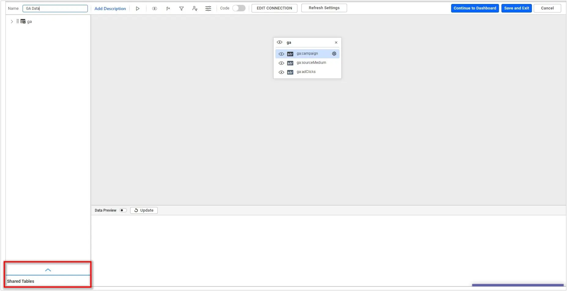 Data source editing window