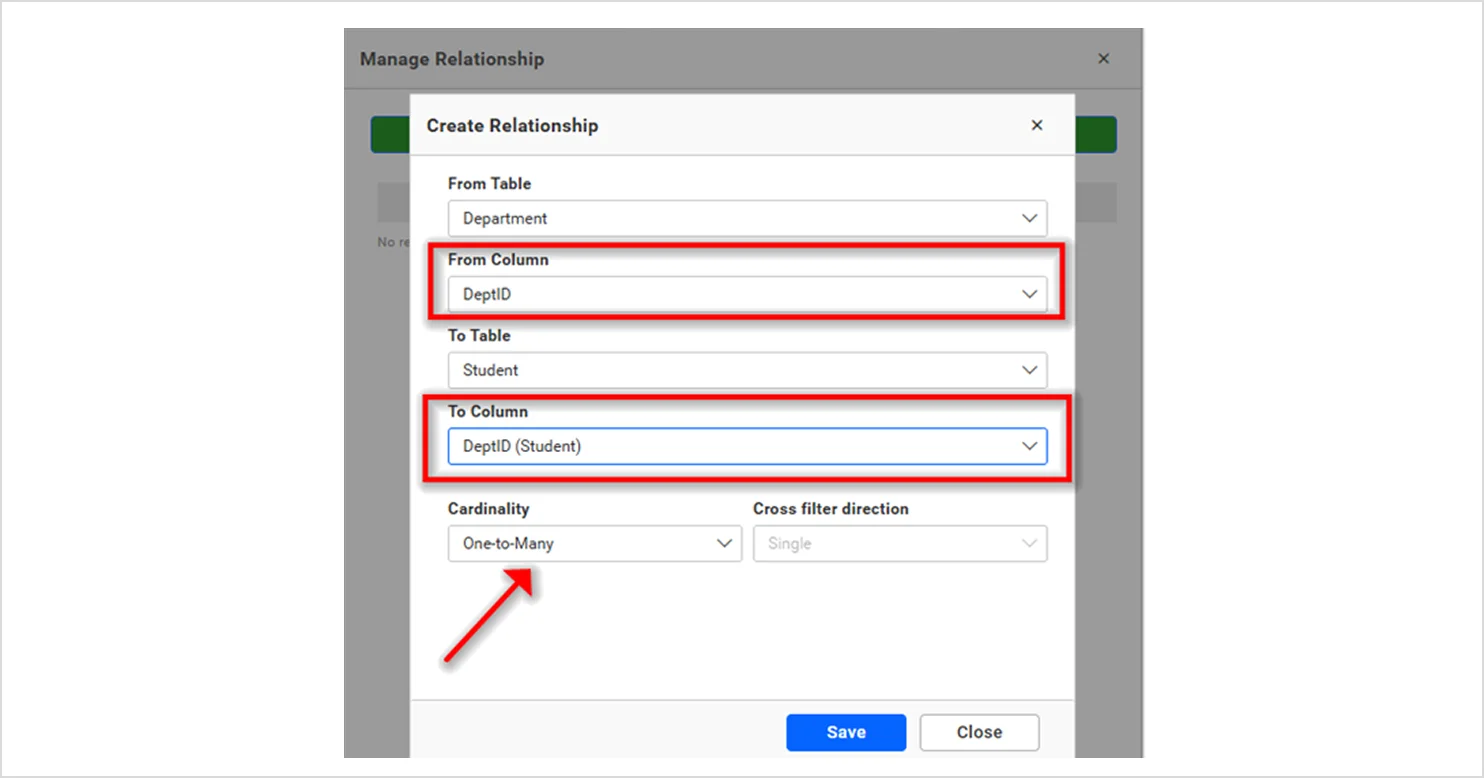 Select new details for the relationship